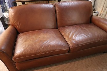 Lee Industries Leather Sofa With Nail Head Accents
