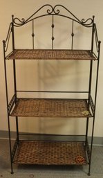 Natural Woven Wicker And Metal, Collapsible Three Shelf Bookcase.