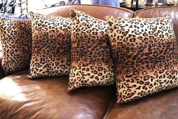 Set Of Four 18 Inch Down Filled Leopard Print Zipper Pillows
