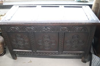 Antique, Circa 1800s English Jacobean Carved Blanket Chest