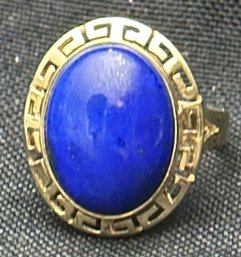 14K YG Blue Lapis Center Stone Ring-size 7.5-signed
