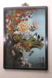 Gorgeous Chinese Floral Reverse Painting On Glass/board Signed In The Lower Corner