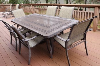 Get Ready For Summer! Suncoast Quality Outdoor Cast Aluminum Patio Set Includes Table, Chairs And Umbrella Sta