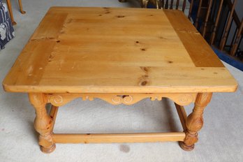 Hand Crafted Pinewood Coffee Table With Nicely Detailed Base.