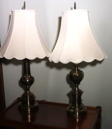 Pair Of Brass Stiffel Lamps Including Silk Shades