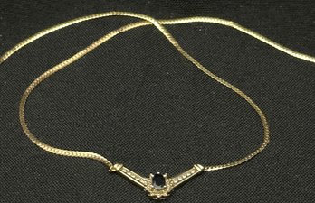 10K YG Diamond/sapphire Fixed Pendant 16.5' S Link Necklace-italy Signed
