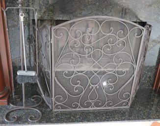 Ornate Wrought Iron Fireplace Screen Measures Approximately 50 W X 31.5 Tall.