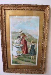 1890s Print With Lovely Ladies In Gold Frame.