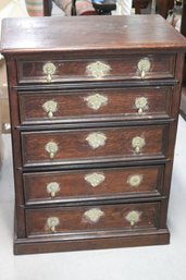 Antique English 5 Drawer Oak Cabinet Dresser With Brass Pulls
