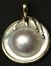 14K YG Mother Of Pearl Pendant With Diamond Accent-signed