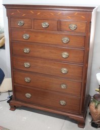 Vintage Drexel Furniture Solid Walnut Inlay Chest Of Drawers Wood Dresser