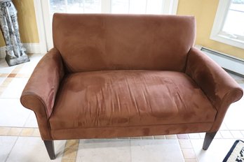 Loveseat With Ultra Suede Cloth Like Material, Toasted Brown Tone.