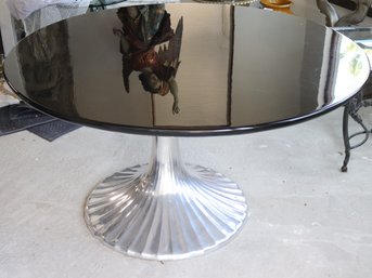Modernist Oly Studio Luca Tulip Base Round Black Dining Table With  Fluted Chrome Base