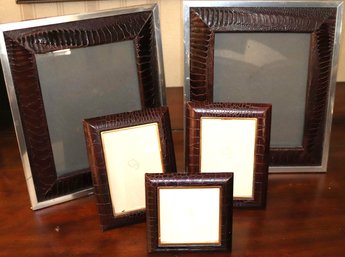 Fine Picture Frames For Assorted Sized Pictures 8x10 & 4x6 Includes Smaller Leather & Brass Frames