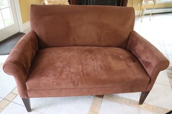 Loveseat With A N Ultra Suede Cloth Like Material, Shows Some Wear On The Arms As Pictured Measures Approximat