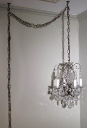 Elegant Hanging Crystal Chandelier Fixture With Cord In The Style Of Schonbek Approx. 12 X 16 Inches