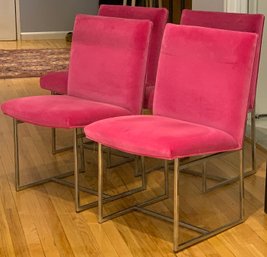 Sophisticated And Sexy Set Of 6 MCM, In The Style Of Milo Baughman Thayer Coggin. Chrome Dining Chairs -velvet