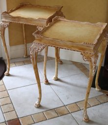 Pair Of Wood Side Tables With A Distressed White Wash Finish