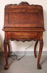 Small Wooden Drop Front Victorian Style Desk With Interior Light Made In Taiwan.