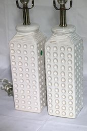 Pair Of Contemporary White Ceramic Lamps With Organic Circle Shaped Design