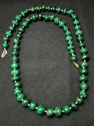 14K YG 24 Inch Malachite Beaded Necklace