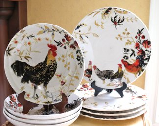 Williams Sonoma Dinner Plate Set And Soup Bowl Set With Rooster Design Made In Italy Includes A Large Servin