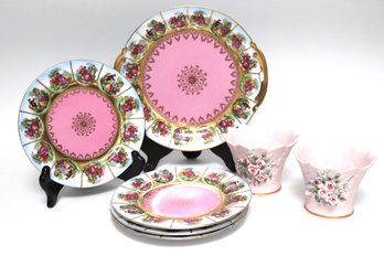 Includes French Hand Painted Porcelain Demitasse 4 Dessert Plates, 1 Larger Serving Plate - And More