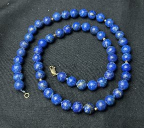 14K YG 24 Inch Blue Lapis Beaded Necklace