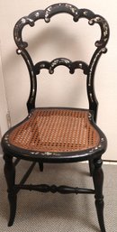 Small Victorian Ladies Side Chair With Inlaid Mother Of Pearl Back And Cane Seat