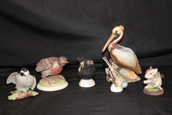 Bird Figurine Collection Includes Boehm Sitting Chipmunk, Goebel Chipping Sparrow, Boehm Baby Robin & Mor