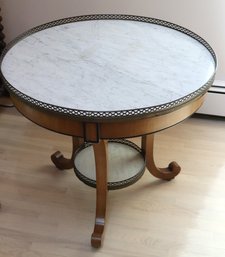 Round Empire Style Marble Top Side Table With Brass Gallery.