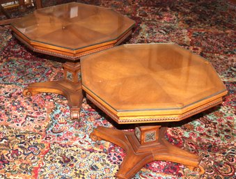 Pair Of Vintage Diminutive Octagonal Side Tables With Glass Tops