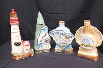 Collectible Decanter Bottles Include Florida Seashell, Maine Lighthouse, South Carolina And More