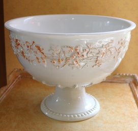 Large Tutto Mio Italian Made Pedestal Centerpiece Bowl With Embossed Foliage Design