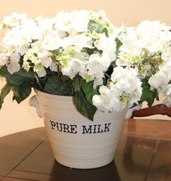 Decorative Centerpiece Pure Milk Ceramic Pail Centerpiece With Decorative Flowers.