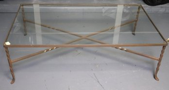 Neoclassical Modern Wrought Iron Coffee Table With Glass Top.