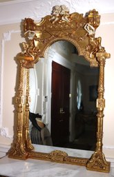 Elaborate Gold Frame Mirror With Female Figures And Musical Cherubs - 6 Ft. Tall!