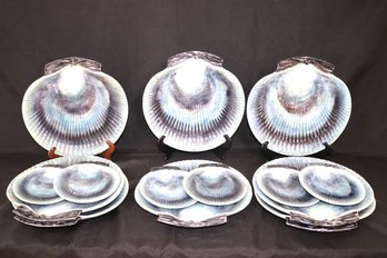 Set Of 8 Scallop Shell Shaped Dishes & 6 Small Shell Shaped Dishes In Shades Of Ocean Blue