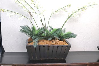 Large Decorative Faux Floral Arrangement In Wood Basket