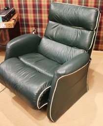 Leisure House Inc. Leather Recliner On Wheels In A Safari Green Tone, Cordoba Bone Welt Very Comfortable!