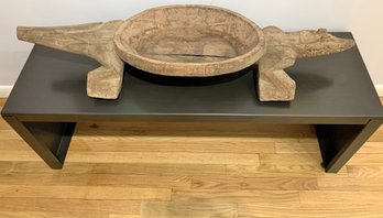 Substantial Antique African Hand Carved Wooden Crocodile Bowl Or Centerpiece.