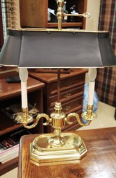 Brass Bouillotte Style Desk Lamp With A Metal Toleware Shade