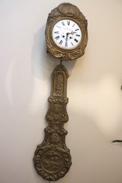 Antique 19th Century Repousse French Morez- Type Embossed Wall Clock With Enamel Face.