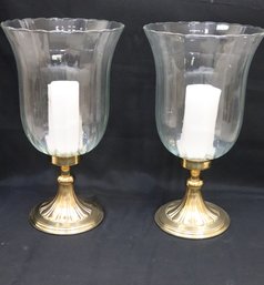 Pair Of Large Brass/glass Hurricane Candle Holders From Decorative Crafts, Hand Crafted Imports