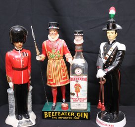 Vintage Beefeater Gin Bottle Display, Windsor Supreme Royal Guard And Liquore Galliano Coronelli Italy