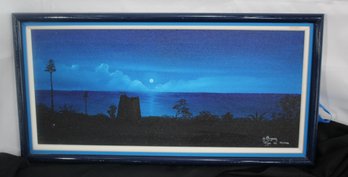 Signed Painting Of Antigua West Indies Blue Night, Dated 1986