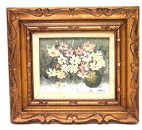 Floral Still Life Painted By Louis In A Carved Wood Frame