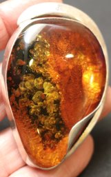 Large Sterling 925/ Amber Pendant/ Brooch