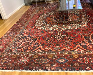 Vintage Hand Woven Heriz Design Persian Rug With Some Minor Wear Overall Very Nice
