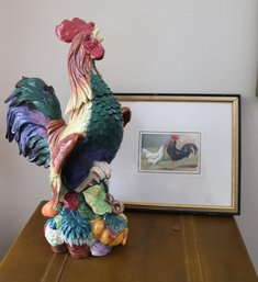 Decorative, Fitz And Floyd Ceramic Rooster And Rooster Print.